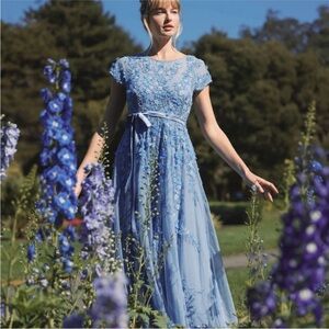 Mac Duggal 14521 Blue Floral Embellished Cap Sleeve Gown 8